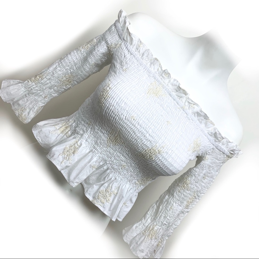 ZARA Off the Shoulder Ruffle Ruched Crop Top XS